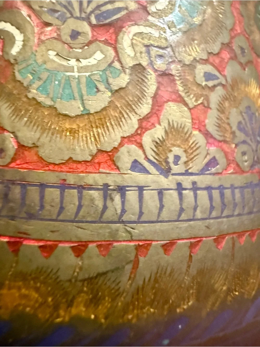 Vintage Chinese Cloisonné Brass Vase 11.5” Red Floral Enamel Asian Decor